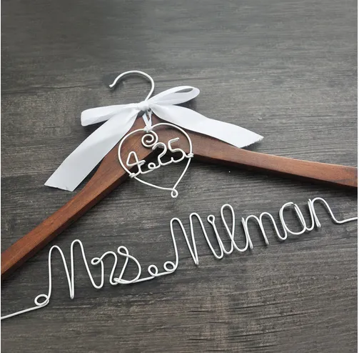 Personalized Wedding Hanger with heart and date for your wedding bridal hanger bow wedding dress hanger Bridesmaids For wedding party gifts