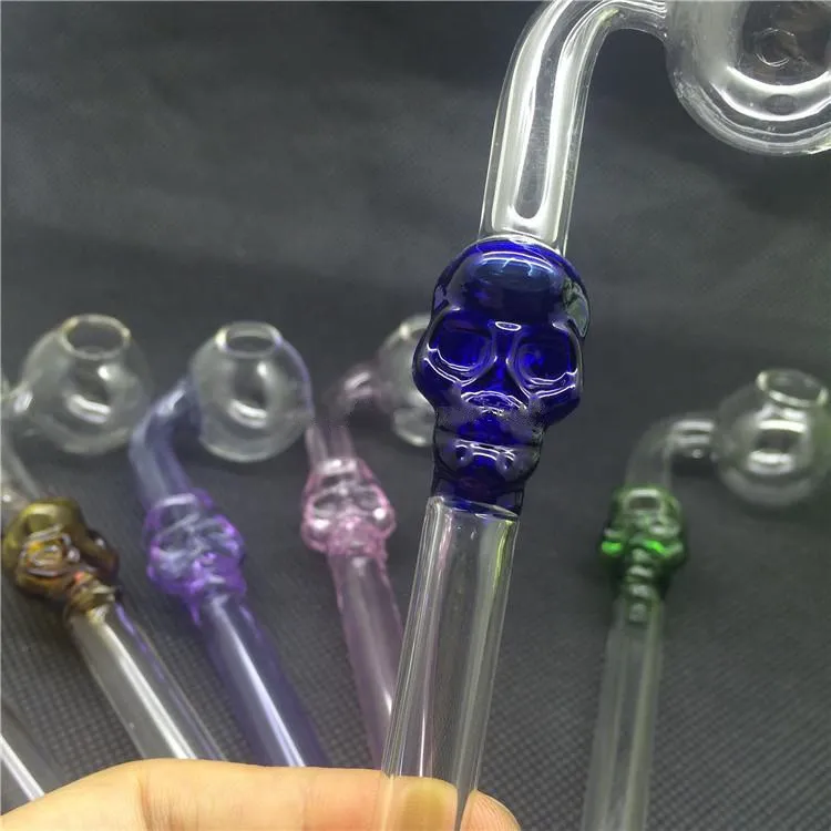 colorful glass pipe skull smoking handle pipes curved mini 6inches smoking pipes hand blown recycler oil burner