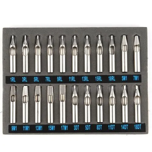 22 Pcs/lot Quality Pro Stainless Steel Round Tattoo Nozzles Tips Needles Grip Machine Set Drop Shipping