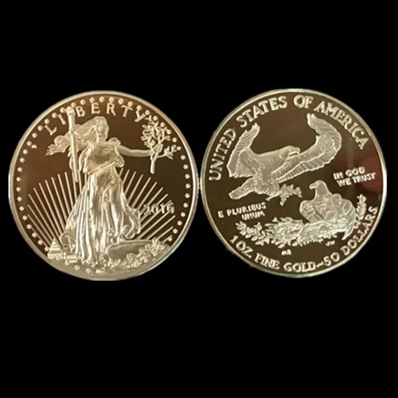 100 Stück, nicht magnetisch, die brandneue In God Trust Freedom, echt vergoldete Liberty-Souvenirmünze, 32, 6 mm im Durchmesser, kostenlos