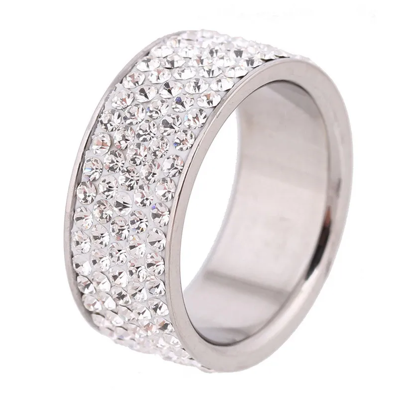 5 rad linjer klara kristall smycken mode rostfritt stål förlovning ringar elegant ring mode bröllop smycken engagemang löfte ringar