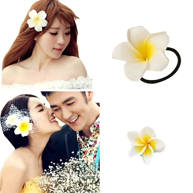 Neue großhandel frangipani hair bands schaum hawaiian plumeria blume stirnband elastische band haar seil mädchen haarschmuck 80 stücke /