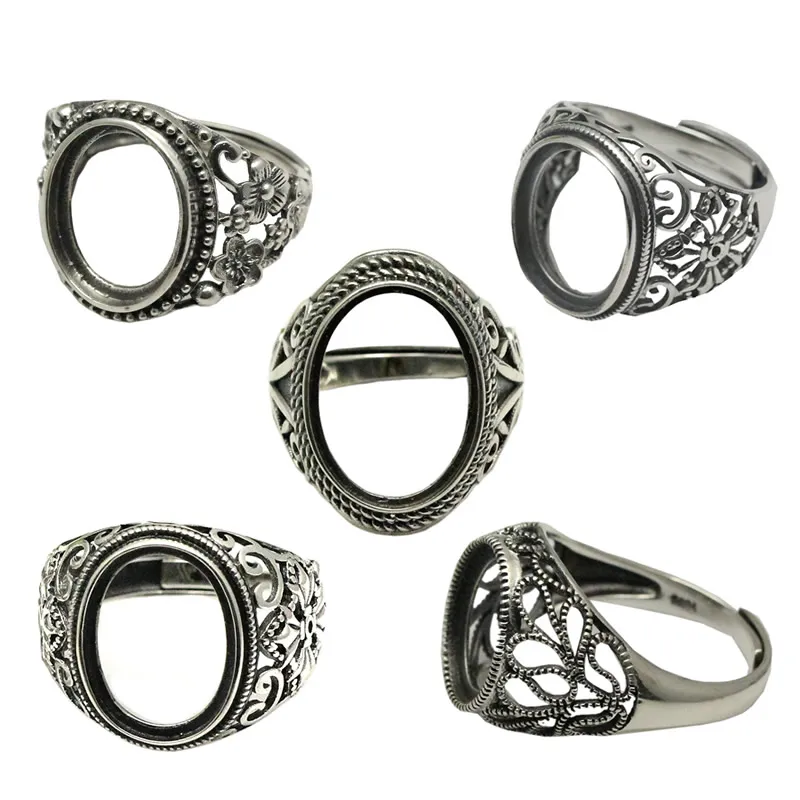 Beadsnice Tajlandia Srebrne Pierścienie DIY Pierścień Ustawienie Antyczne Styl Filigran Baza pierścieniowa Do Oval Stones Sterling Silver Rings Hurtownie ID 34080