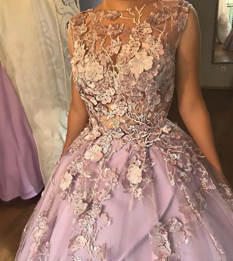 Cinderella Luxury 3D Floral Appliqued Prom Dresses Crystal Ball Gown Lace Dress Evening Wear 2018 New Plus Size Formal Pageant Gowns