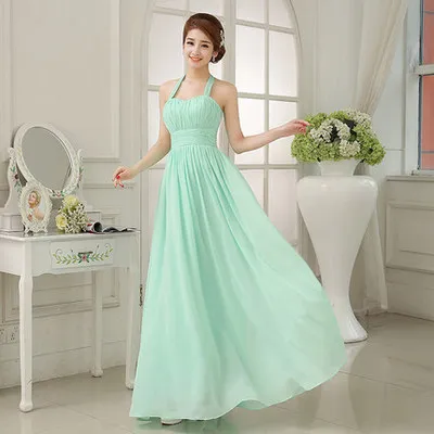 Pleated Long Chiffon Bridesmaid Dress Mint Green 2019 Floor Length Wedding Party Dress 5 Style 