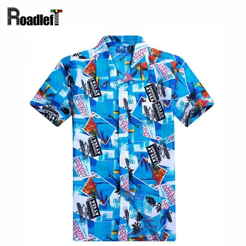 Toptan-Yeni 2016 erkek Giyim Yaz Kısa Kollu Gömlek Erkekler Hawaiian Gömlek Rahat Çiçek Gömlek Camisas Masculina, Artı Boyutu 4XL