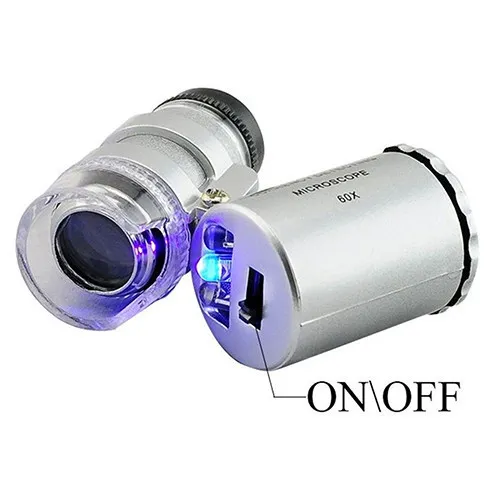 Handhållen 60x Jeweler Loupe Mini Magnifier Mikroskop med LED -ljussmycken Förstoring av glasförstoringsmycken Support Logo anpassad