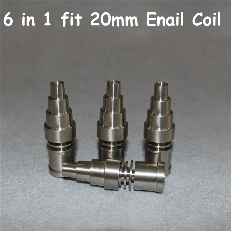 Högkvalitativ Titanium Nails 6 i 1 Fit 20mm Coil Tool Domeless Gr2titan nagelbangers för man och kvinna 19mmttitanium banger