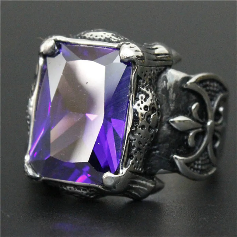 / Nouveau Design Énorme Bague En Pierre Du Rhin Violet En Acier Inoxydable 316L Bijoux De Mode Fleur Violet Cool Ring275e