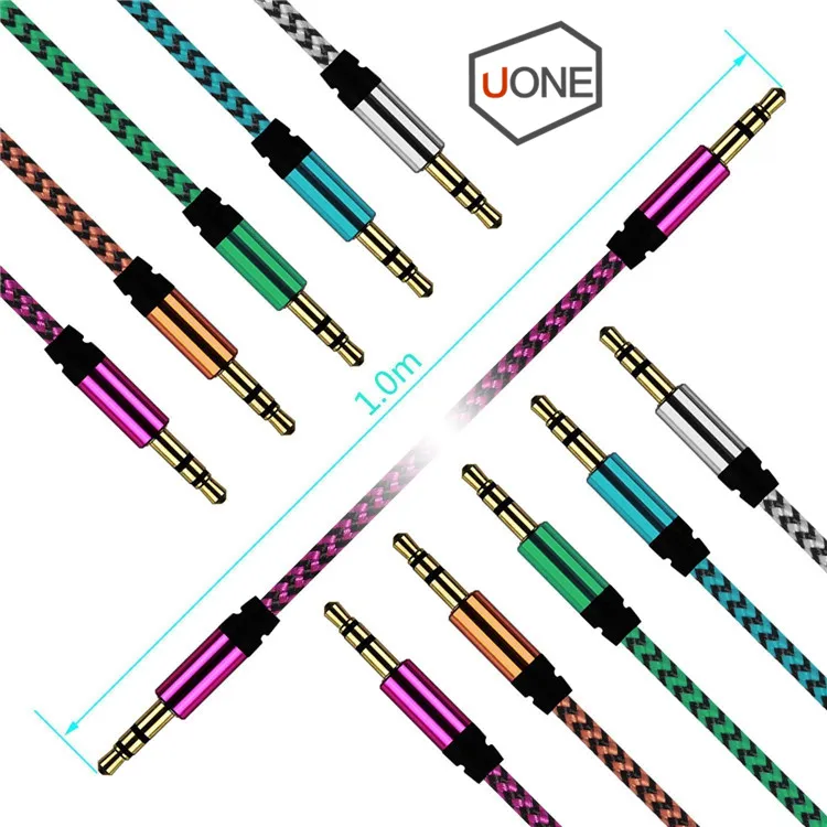 CAR O AUX Extention Cable Nylon flätad 3ft 1M Wired Auxiliary Stereo Jack 3,5 mm Manlig ledning för Andrio Mobiltelefonhögtalare6120360