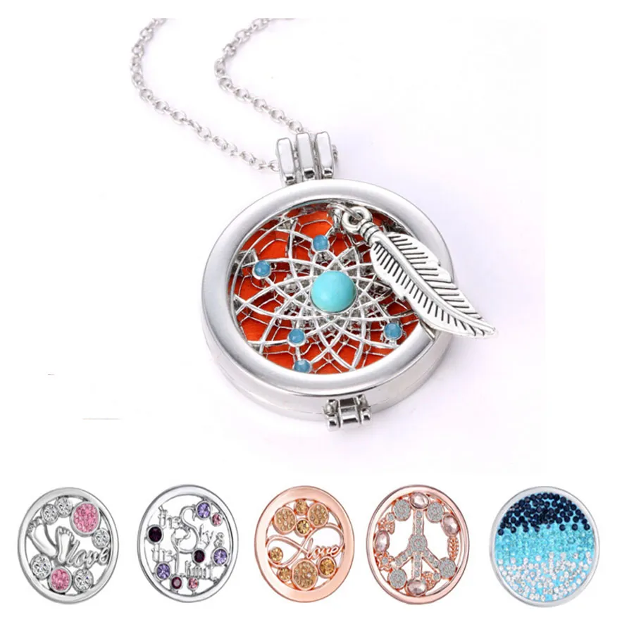Locket Necklaces DIY Coins Angle Wing Locket Pendant Aromatherapy Essential Oil Diffuser Necklace