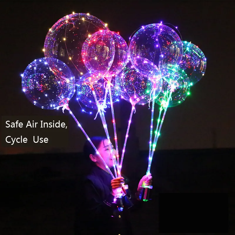 Billig och säker luft LED -ballong 3 meter lysande LED -transparent ballong som blinkar 4 färger lysande ballonger med 70 cm pole