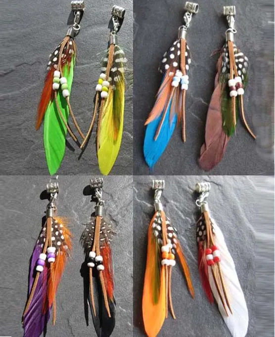 Festival tribal de plumes de Dreadlock Hippy Feather Dangle Braid Dread Bead 6mm de trou Perles