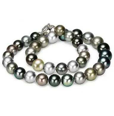 Gorgeous 10-11mm Tahitian Multicolor Pearl Necklace 18Inch 925 Silverlås