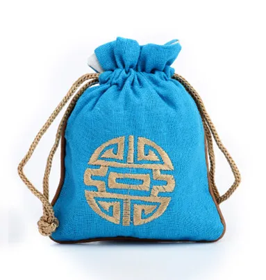 Grote etnische ambachtelijke katoenen linnen verpakking tassen voor sieraden opslag ketting armband reistas Chinese borduurwerk vreugdevolle geschenk buidel 16 x 19