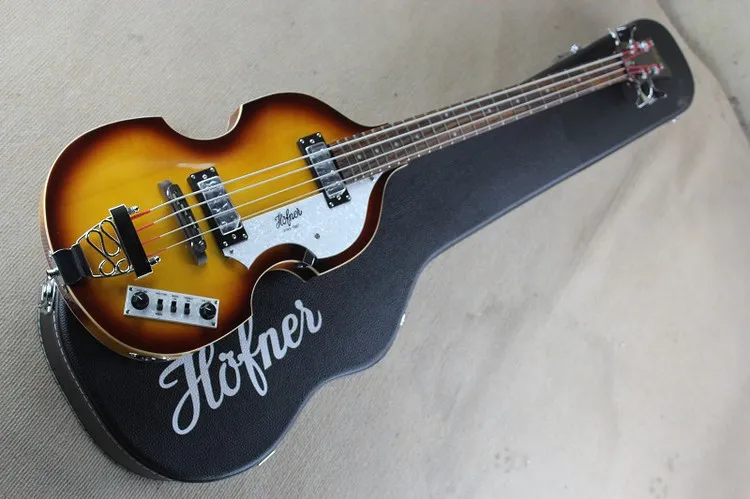 McCartney Hofner H500/1-CT Çağdaş Keman Deluxe Bas Tütün Sunburst Elektro Gitar Alev Akçaağaç Üst Geri 2 511B Zımba Manyetikler