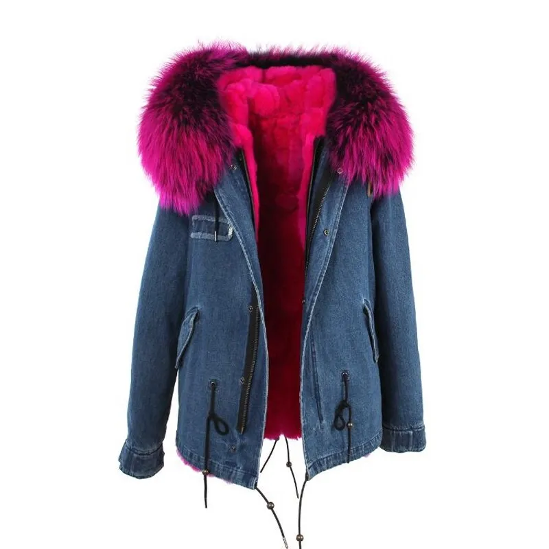 2017 new fashion women luxurious big raccoon High quality true collar coat with fox fur hood warm winter jacket liner parkas long top