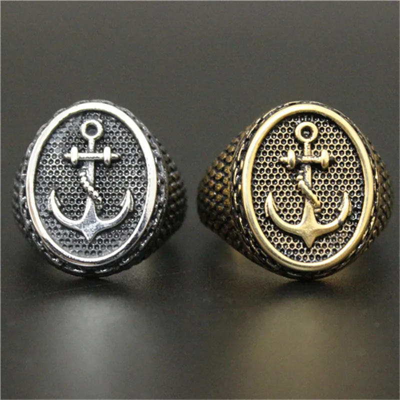 2pcs lot Newest Design Golden Anchor Cool Ring 316L Stainless Steel Biker Style Mens Selling Band Party Punk Style Ring283d