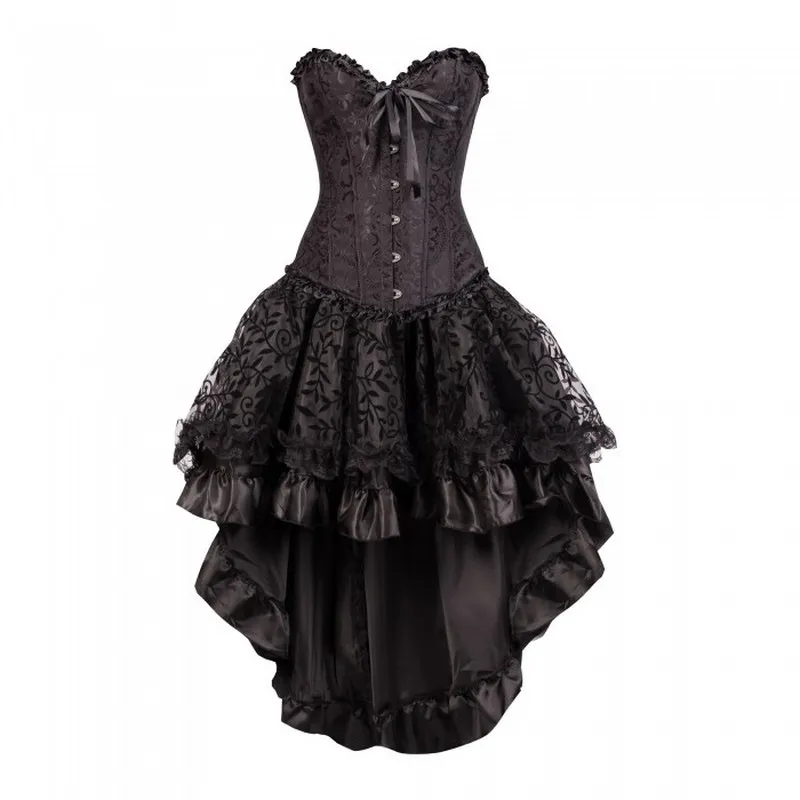 All'ingrosso 2016 Halloween Natale Broccato Sweetheart Corsetto con gonna a strati floccata per la festa danzante Costumi corsetto da ballo femminile