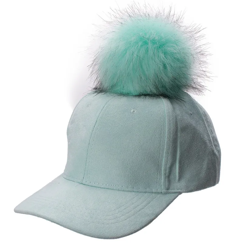 Nowy stylowy regulowany kobiet unisex futra pom pomysowy czapka baseballowa Hip Hop Girls Hat A383