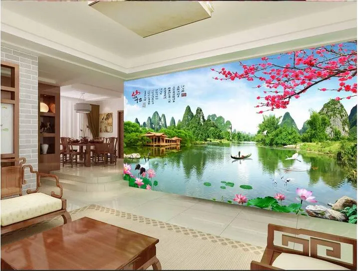 3D Custom Photo Non Woven Mural Chinese Landscape Garden Wall Decor