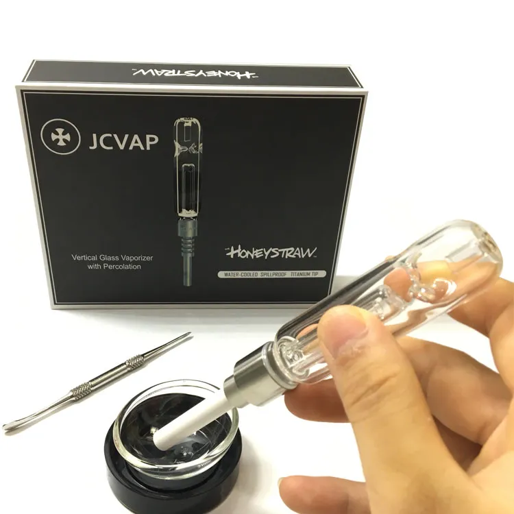 JCVAP HoneYStraw Glass Pipe Kit Titanium Nail Quartz eller Ceramic Tip Mini Glass Pipe Oil Rig HoneSynsaw Kit Concentrate Rökningsrör