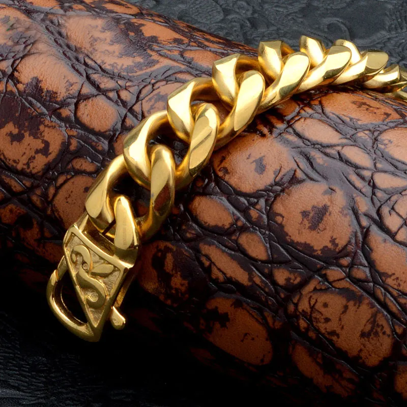 Homens clássico pulseras titanium aço pulseras pulseiras moda jóias do punk cinta rendas ouro 22.5 cm