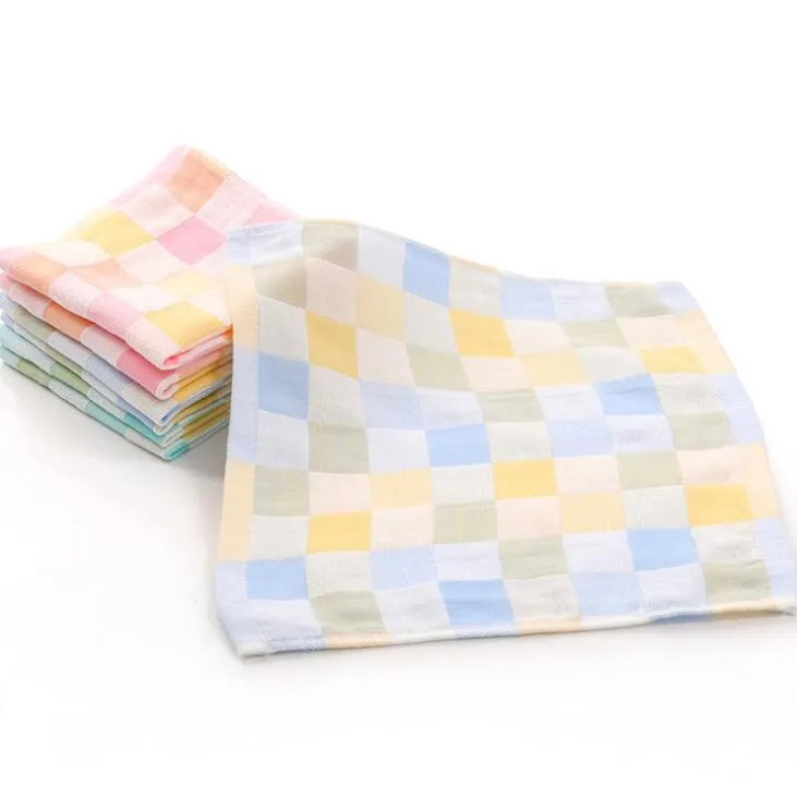 Good A++ Cotton double gauze baby small square lattice small towel baby mouth water towel gift TL018 as your needs