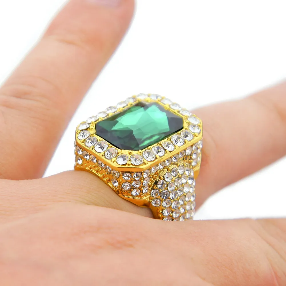 Men Gold Plated Ruby Hip Hop Ring Iced Out Micro Pave Punk Rap Jewelry Size Available1794