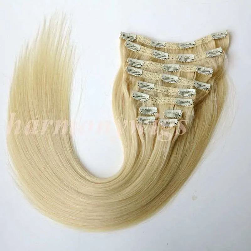 160g Clip in hair Extension human hair #613/Bleach Blonde 20 22inch Straight Brazilian Hair Extensions