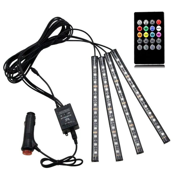 22cm Multicolor music+remote control Flexible Car LED Strip Lights Interior Decorative Atmosphere Neon Lamp LED Wireless Remote light