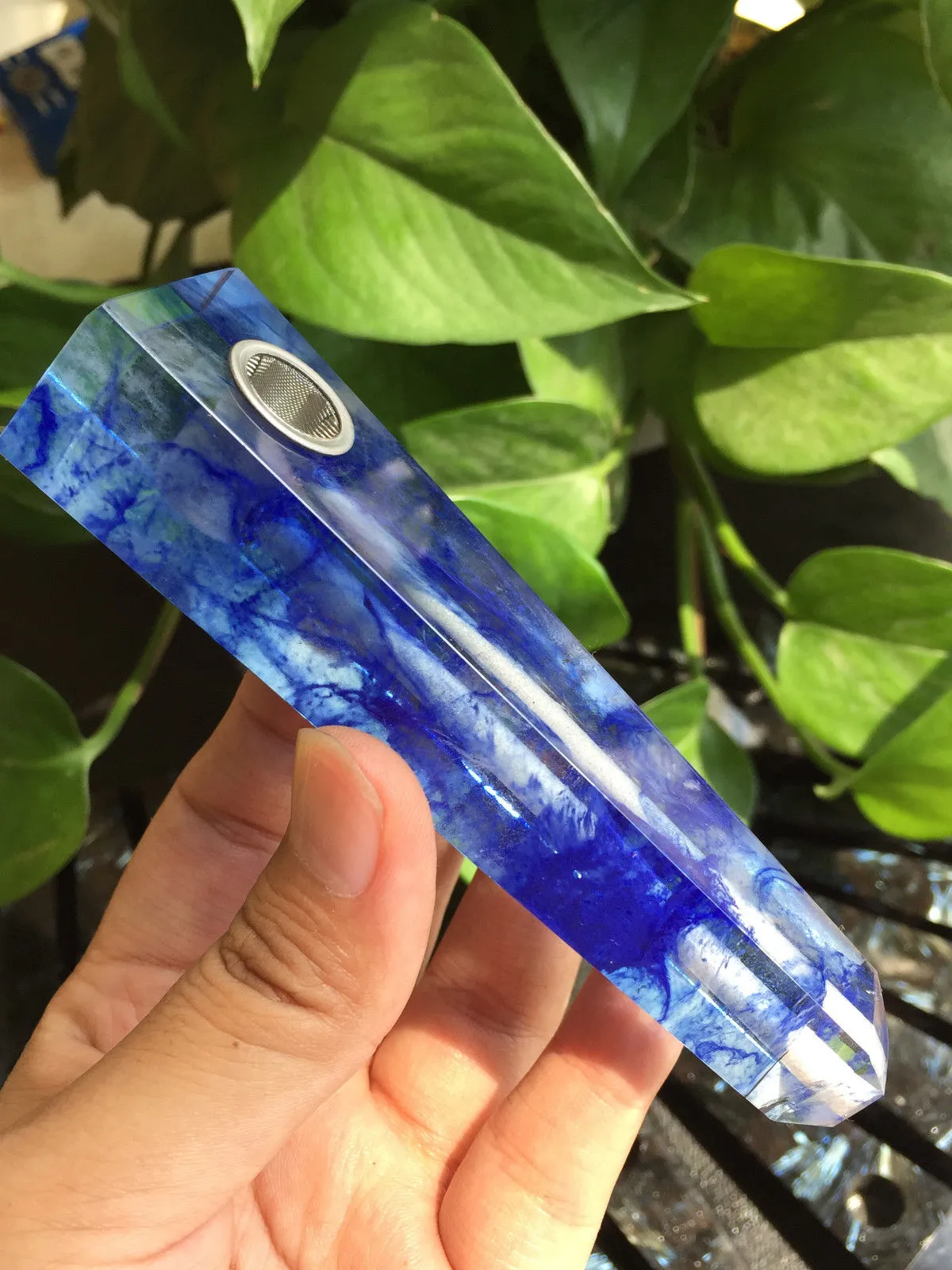 1 pièces 114mm livraison gratuite bleu éperlan Quartz fumer tuyau fusion cristal pierre porte-cigarette pour tabac