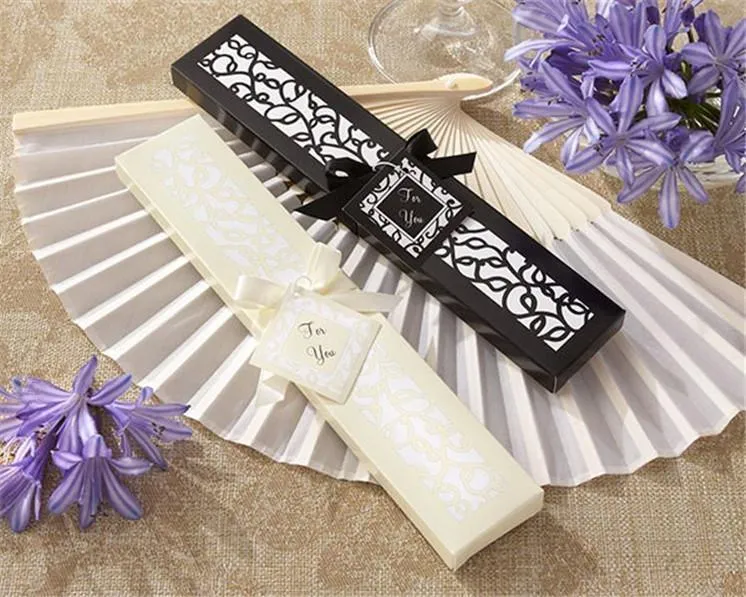 Whole Mix Color Personalized PrintingEngrave Logo On Ribs Wooden Bamboo Hand Silk Wedding FansGift Box 1527533