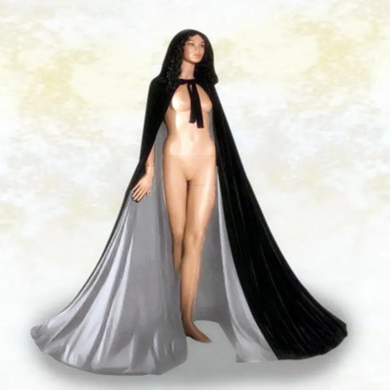 Sammet cloak gothic vampyr wicca robe medeltida larp cosplay kvinnor bröllop jackor wraps coats capes plus storlek varm