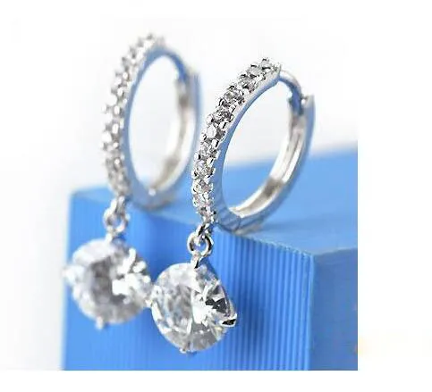 Crystal argenté argenté 18k sur les boucles d'oreilles pour femmes strass diamant boucles d'oreilles de zircon bijoux de mariée Boucles d'oreilles cercle de cercle