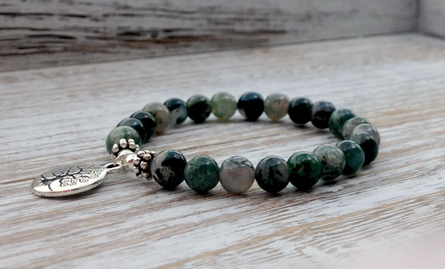 SN1072 Äkta Moss Agate Armband Fashion Yoga Armband Wrist Mala Beads Tree of Life Healing Armband Nature Stone Buddhist Jewe266s