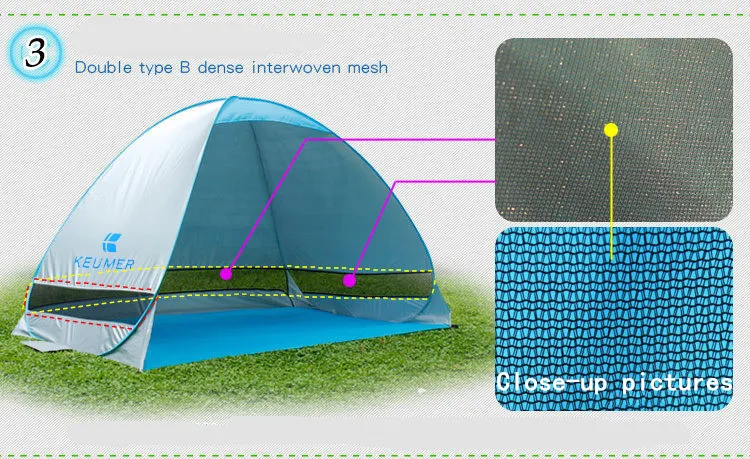 Facile à transporter Tentes à ouverture automatique rapide Abris de camping en plein air pour 2-3 personnes Tente de protection UV pour pelouse de voyage de plage colorée