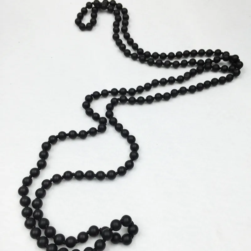 ST0312 Black Necklace Long Size Matte Black Onyx Necklace Making 60 inches Knotted Necklace for women mala Jewelry