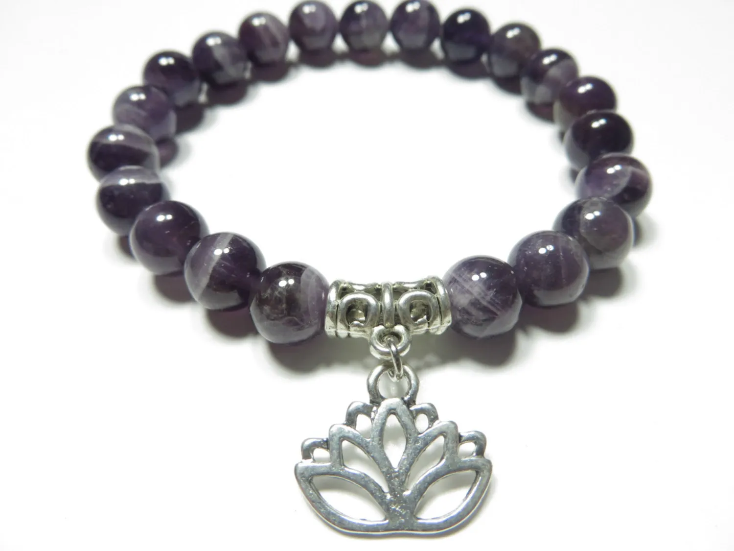 SN1119 améthyste guérison Mala Bracelet Yoga bijoux Lotus poignet Mala méditation énergie force à la mode fête des mères cadeau 299m