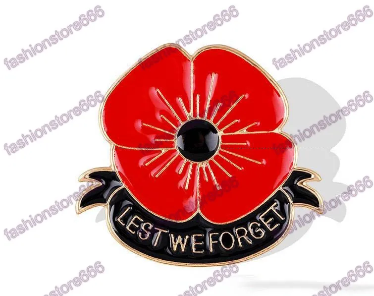 "Lest We Forget" Enamel Red Poppy Brooch Pin Badge Golden Flower brooches pins Remembrance Day Gift for women