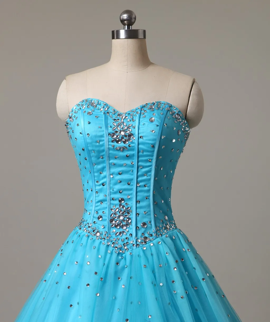 2021 Sweetheart Blue Quinceanera Jurken Baljurk Tule Beaded Crystal Sweet 16 Jurk Lace Up Floor Lengte Pageant Prom Feestjurken