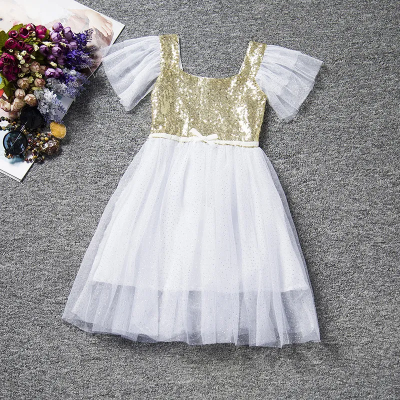 Vestidos de lentejuelas de verano para niñas de 2 a 6 años, ropa de tul boutique para niños al por menor, R1ES505DS-60