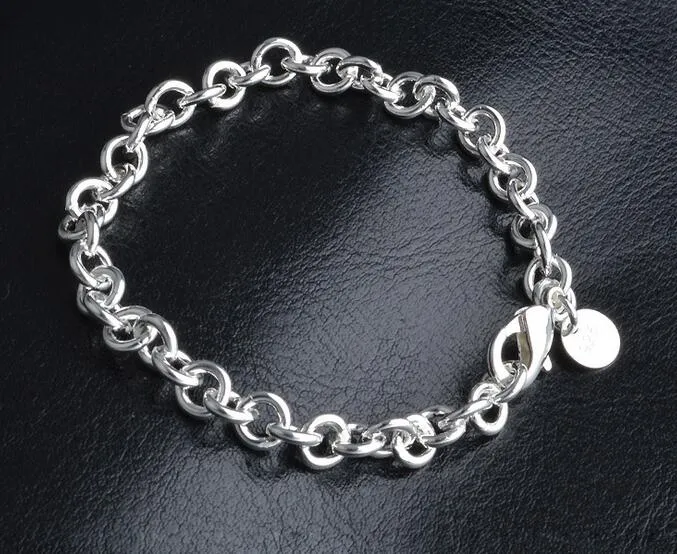 10 Pz/lotto All'ingrosso Placcato Argento 925 Bracciali Chiusura a moschettone Bracciali a catena Gioielli di moda