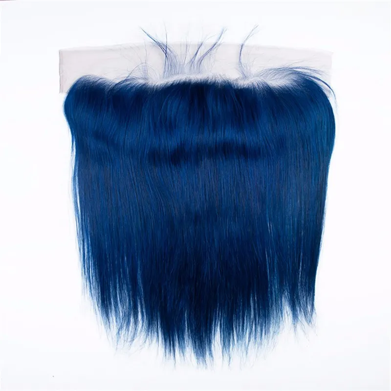 Fasci di capelli umani lisci blu scuro con chiusura frontale in pizzo 9a capelli blu 3 pacchi con trama frontale in pizzo capelli vergini malesi3406740