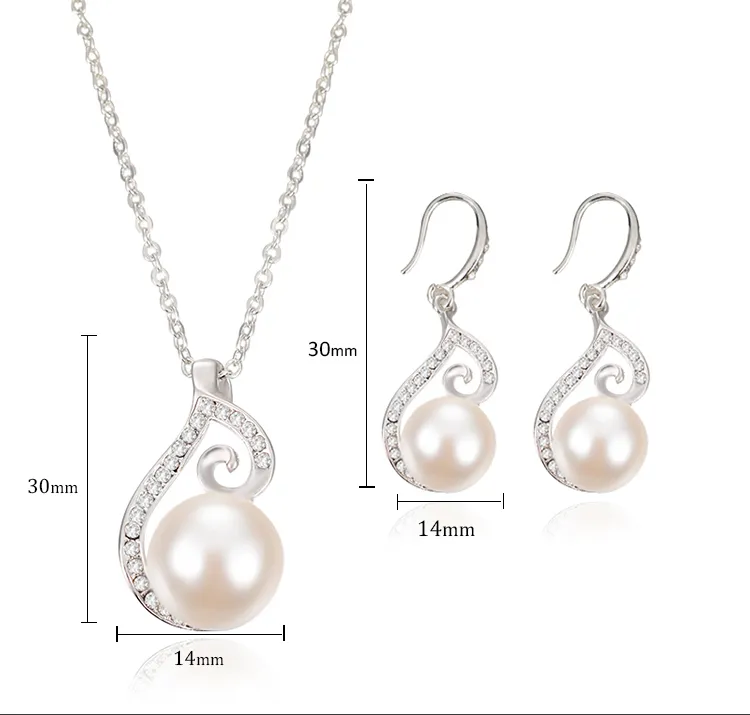 Het New Fashion Pearl Crystal Rhinestone CZ Halsband örhängen smycken set bröllopsfest tillbehör silver brud smycken set hj144