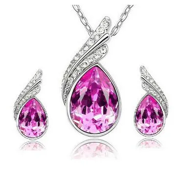 Oostenrijkse kristallen set Koreaanse Hoogwaardige 925 zilveren sieraden set ketting oorbellen boor flash sieraden voor vrouwen