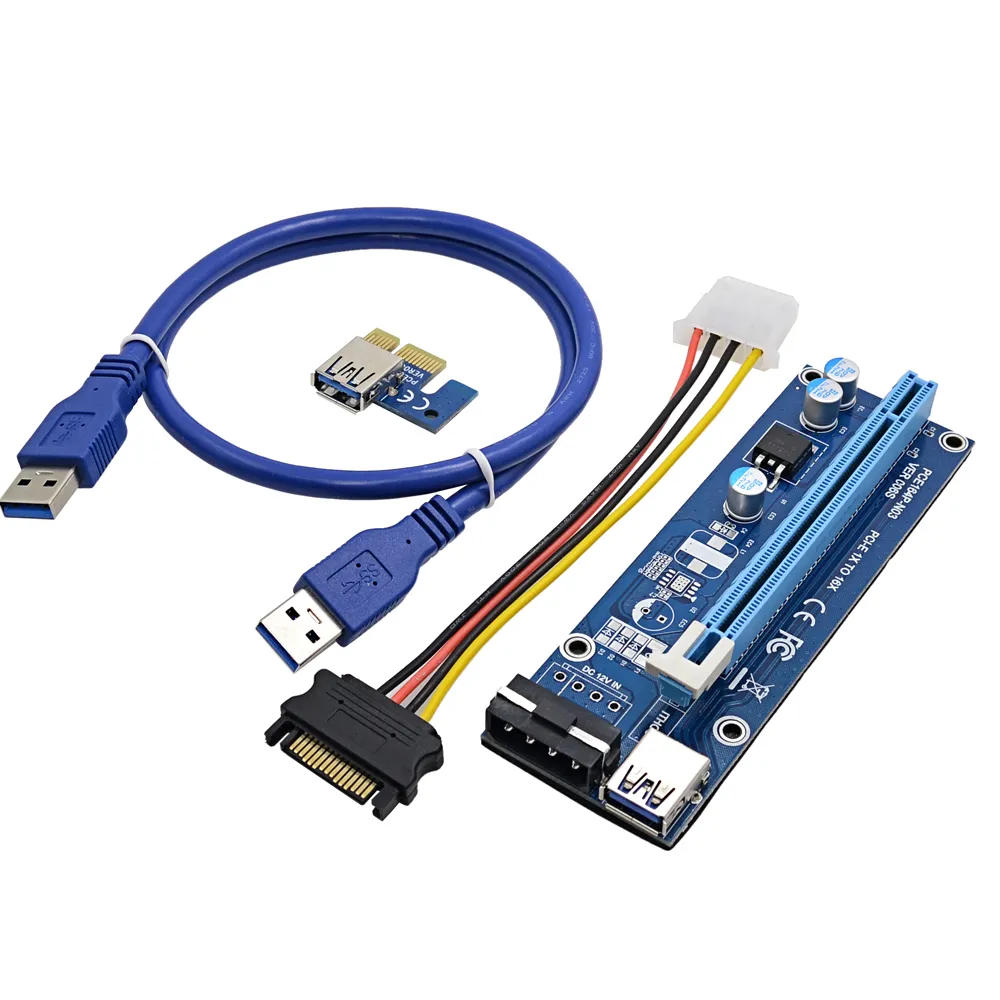 Freeshipping 10 sztuk 60cm PCI-E PCI Express Riser Card 1x do 16X USB 3.0 Data Cable SATA do 4PIN IDE zasilacz do Maszyny Miner BTC