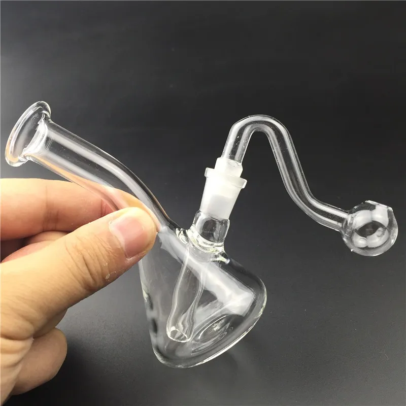 10mm male pyrex glass oil burner water pipes with 4.3 inch mini oil rig glass bong thick recycler heady bongs