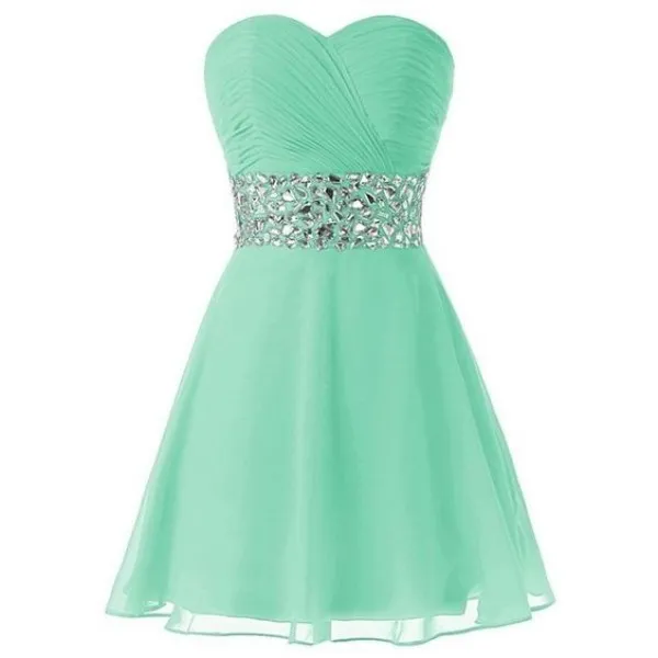 Classic Mint Green Homecoming Klänningar En Linje Sweetheart Neckline Ärmlös Ruched Top Crystals Short Prom Party Gowns Custom Gjorda