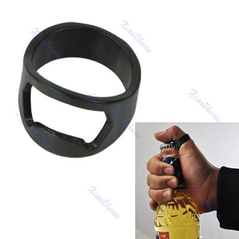 1 Pc Preto Aço Inoxidável Finger Ring Bottle Opener Beer Bar Ferramenta E00083 BARD